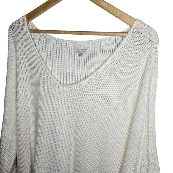 Lucky Brand Womens Ivory Open Knit Sweater XL V-Neck Minimalist Oversized Chunky - Picture 3 of 12